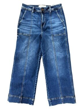 RISEN HIGH RISE CROP STRAIGHT FRONT SEAM DETAILED JEANS IN DARK WASH SIZE 7/28